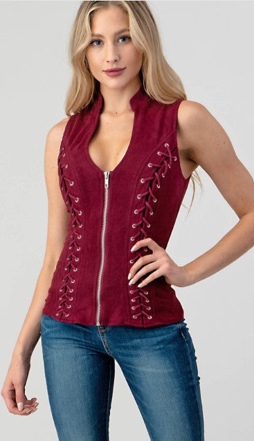 Lace up Tank w/Cross Cut Back- available in 3 colors