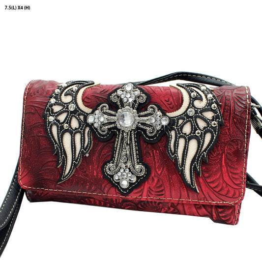 Cross and Wing Wristlet/Crossbody Embellished with Stones and Studs