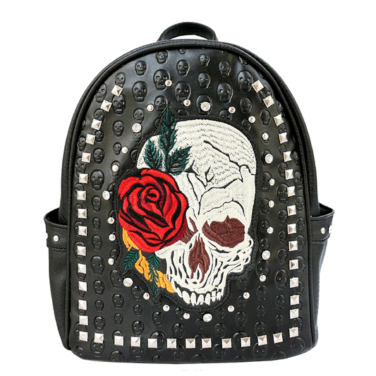 Embroidered Skull and Rose Backpack with Stone and Stud Details LAST ONE