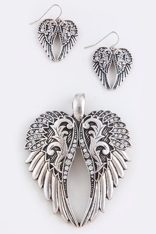 Vintage Wing Pendant and Earring Set